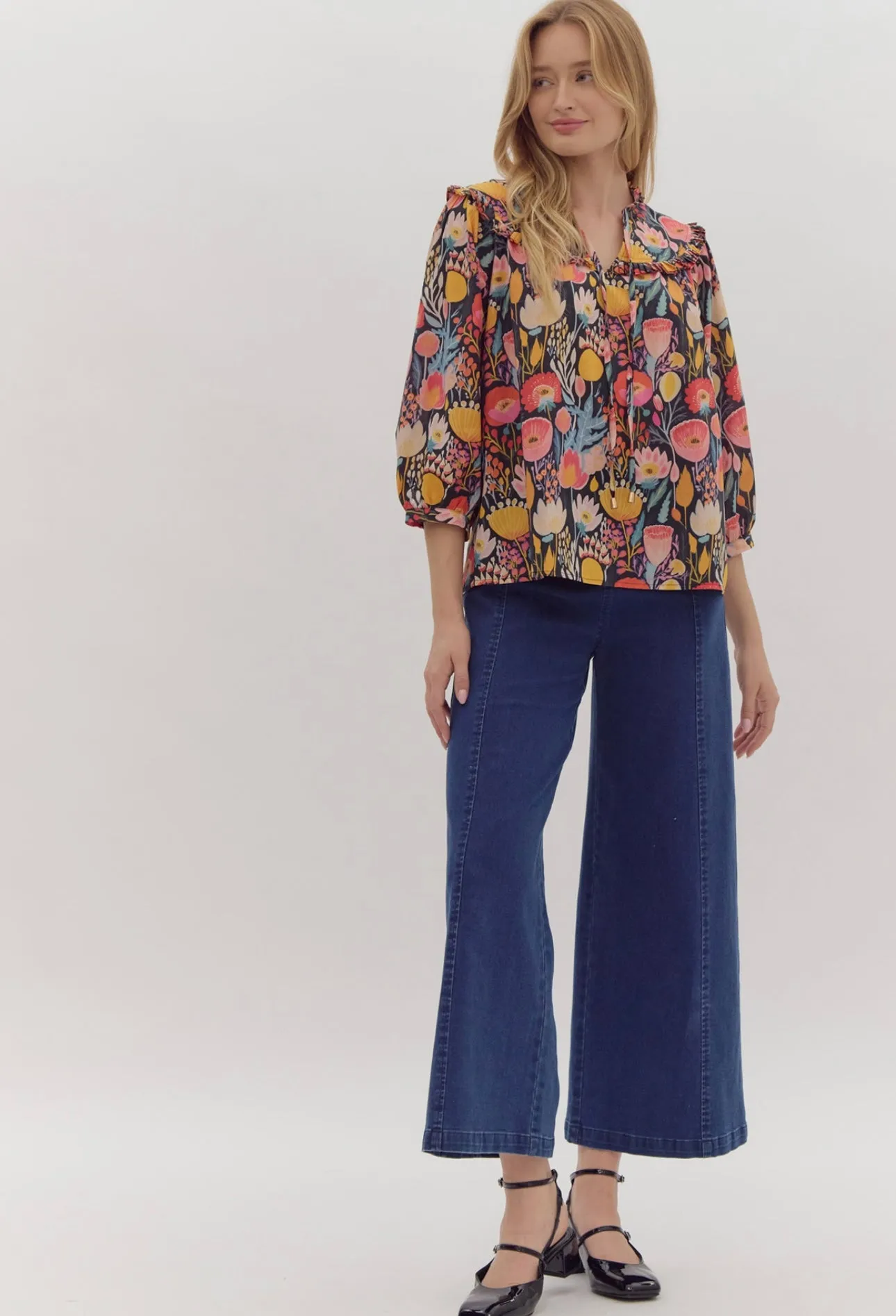 Navy Bright Floral Blouse