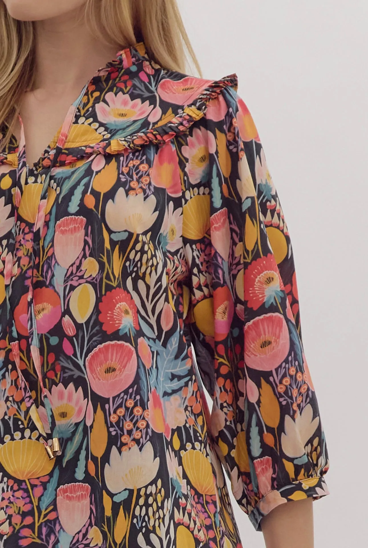 Navy Bright Floral Blouse