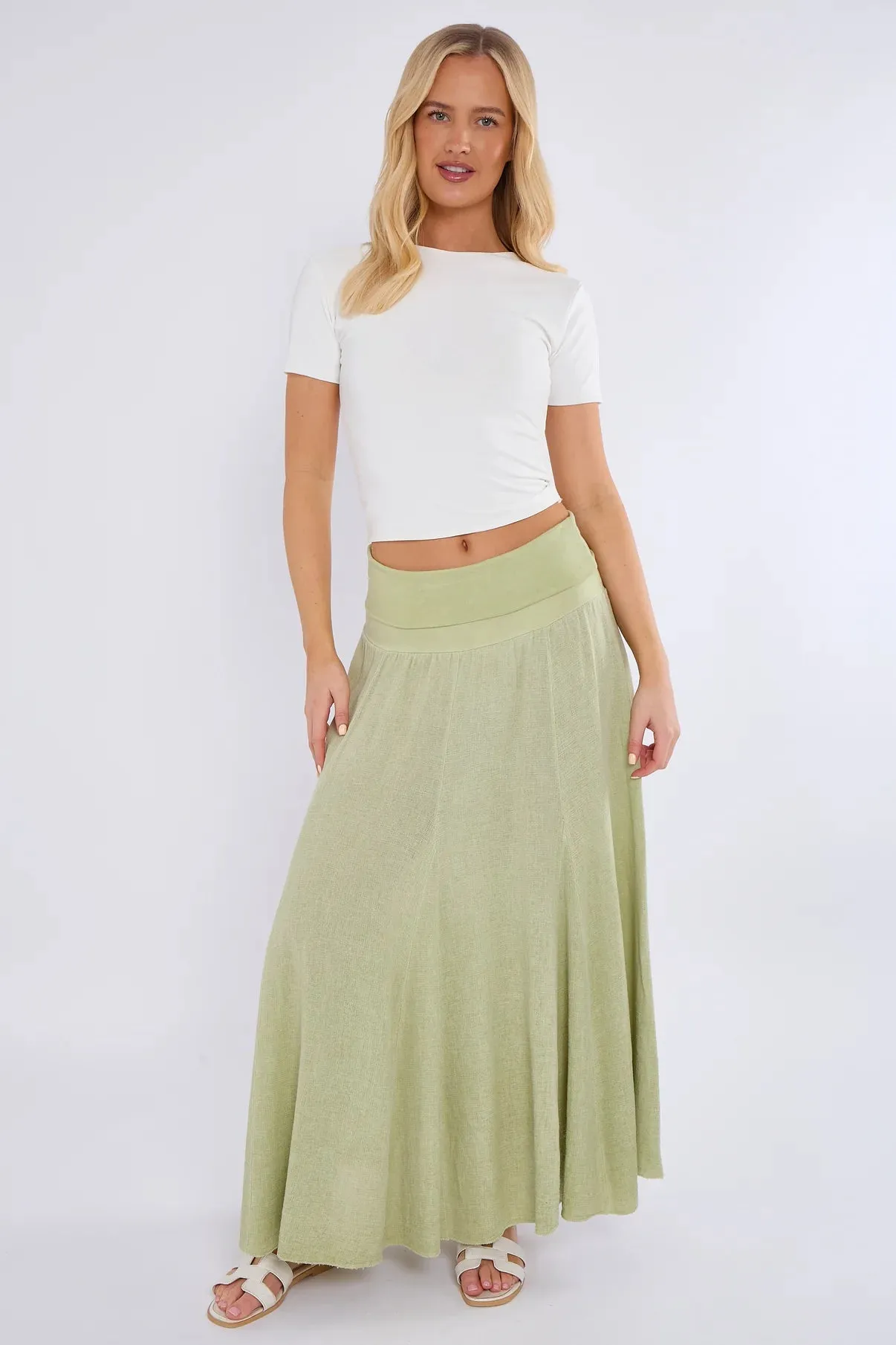 Navy Washed Linen Panel Skirt