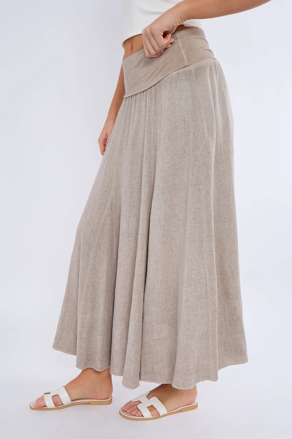 Navy Washed Linen Panel Skirt