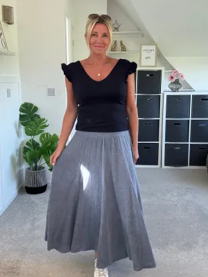 Navy Washed Linen Panel Skirt