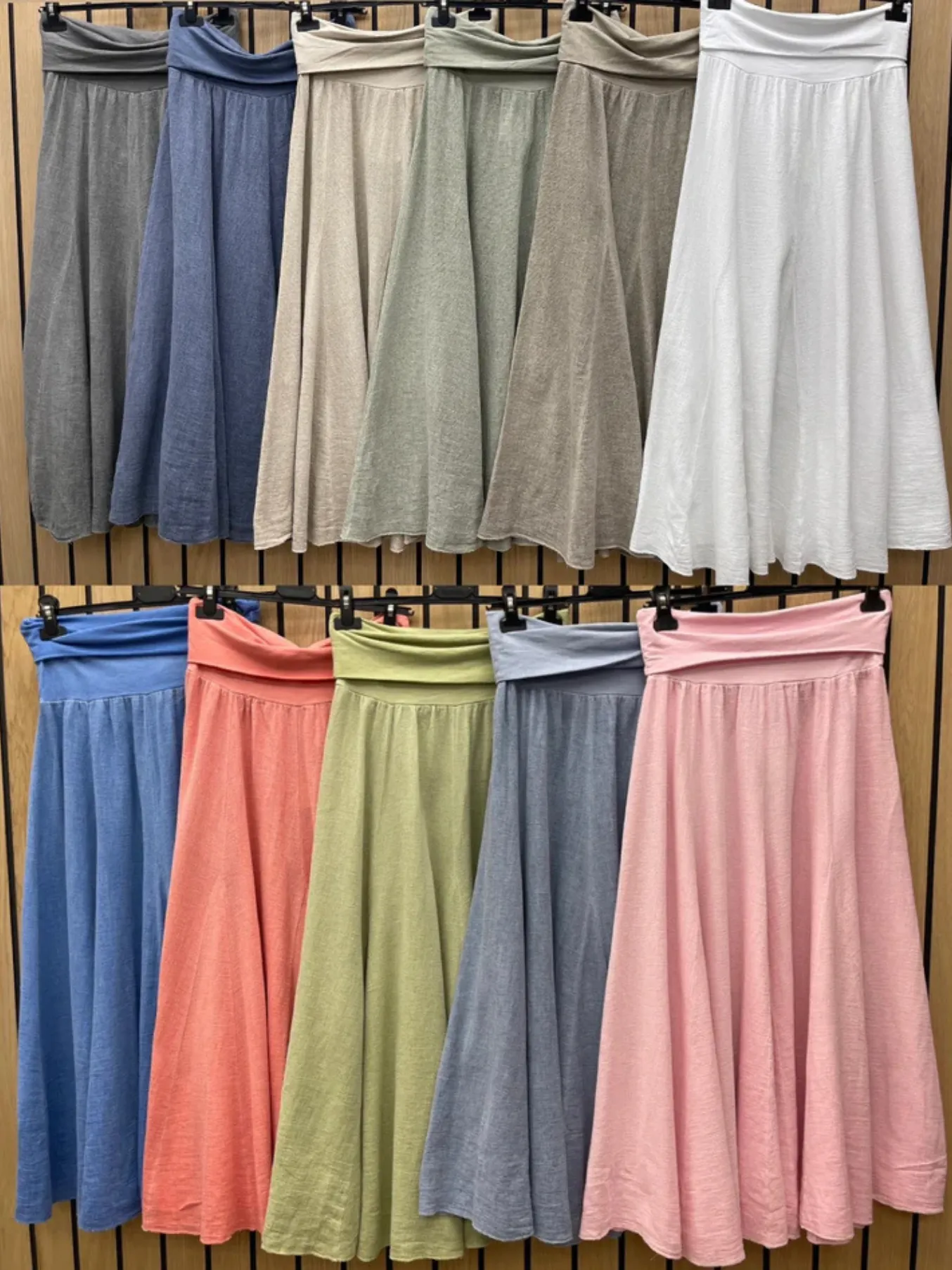 Navy Washed Linen Panel Skirt