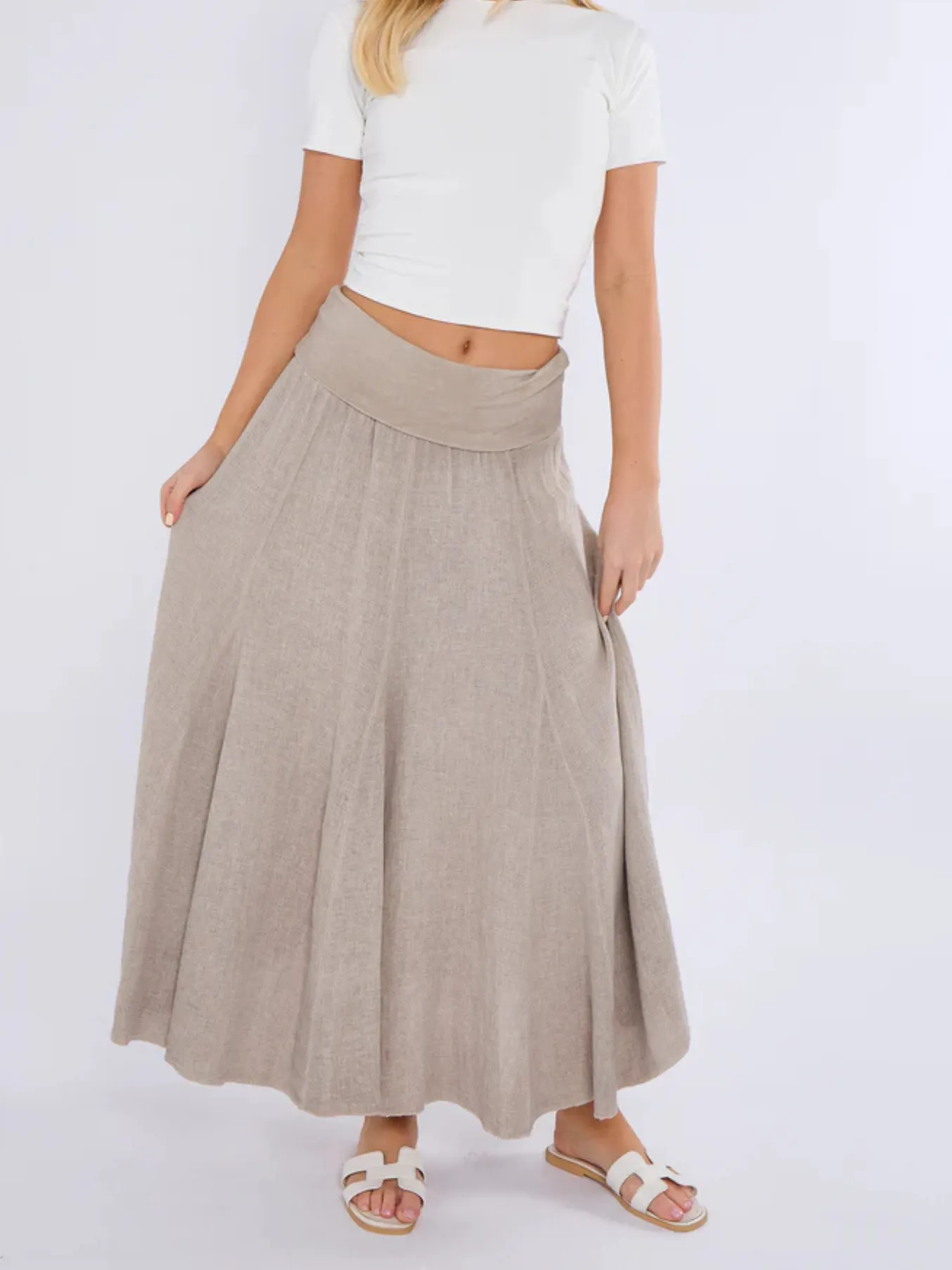 Navy Washed Linen Panel Skirt