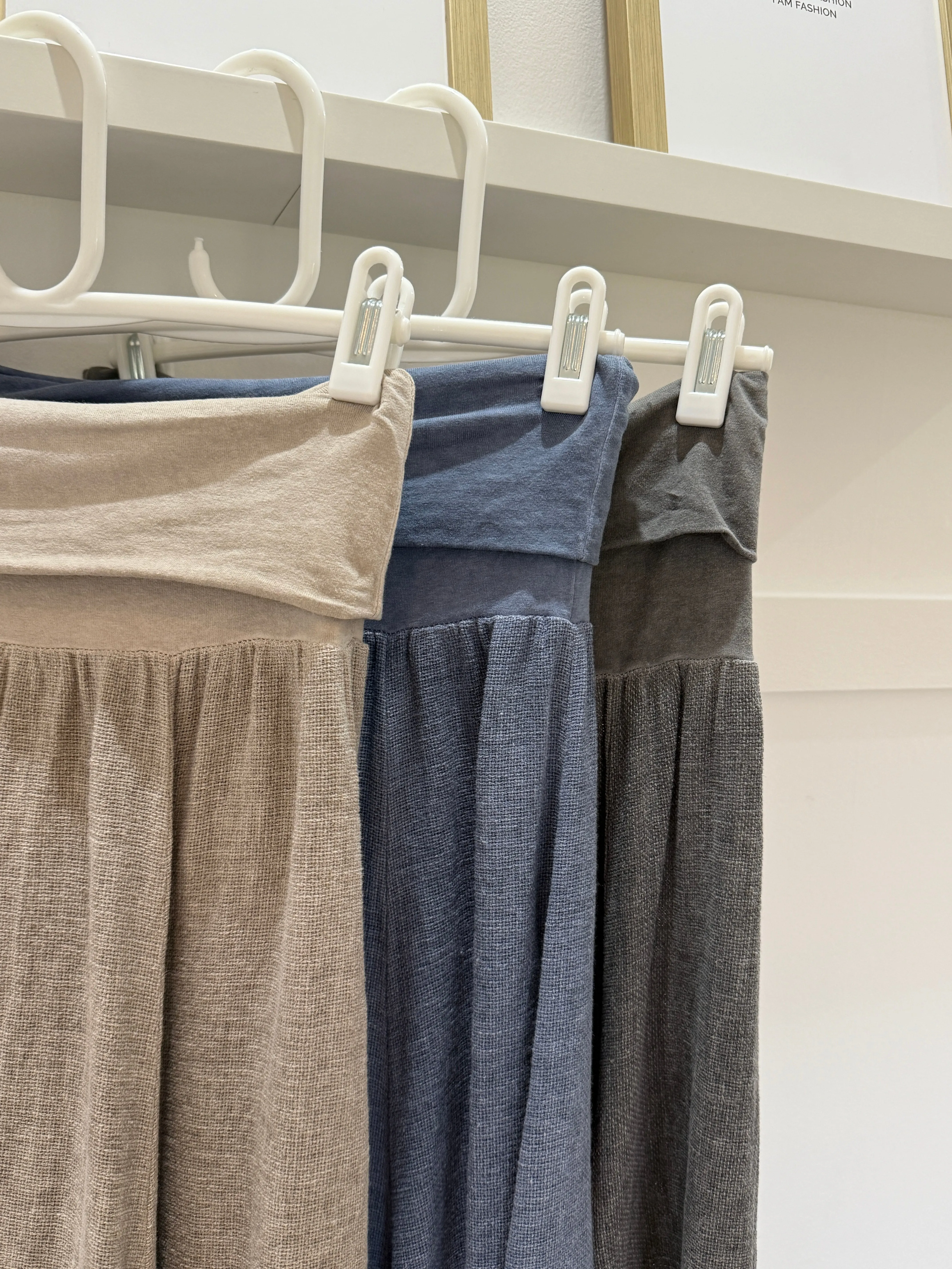 Navy Washed Linen Panel Skirt
