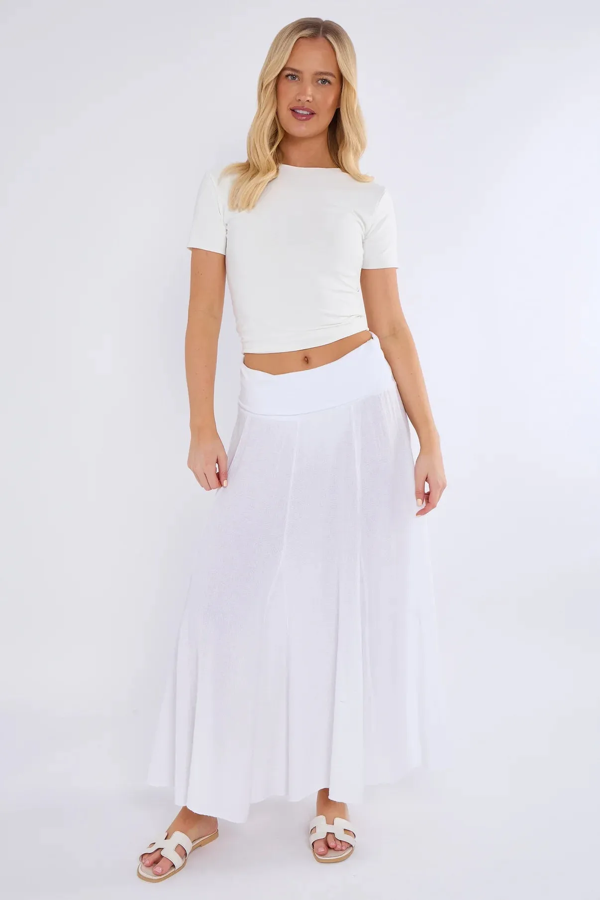 Navy Washed Linen Panel Skirt