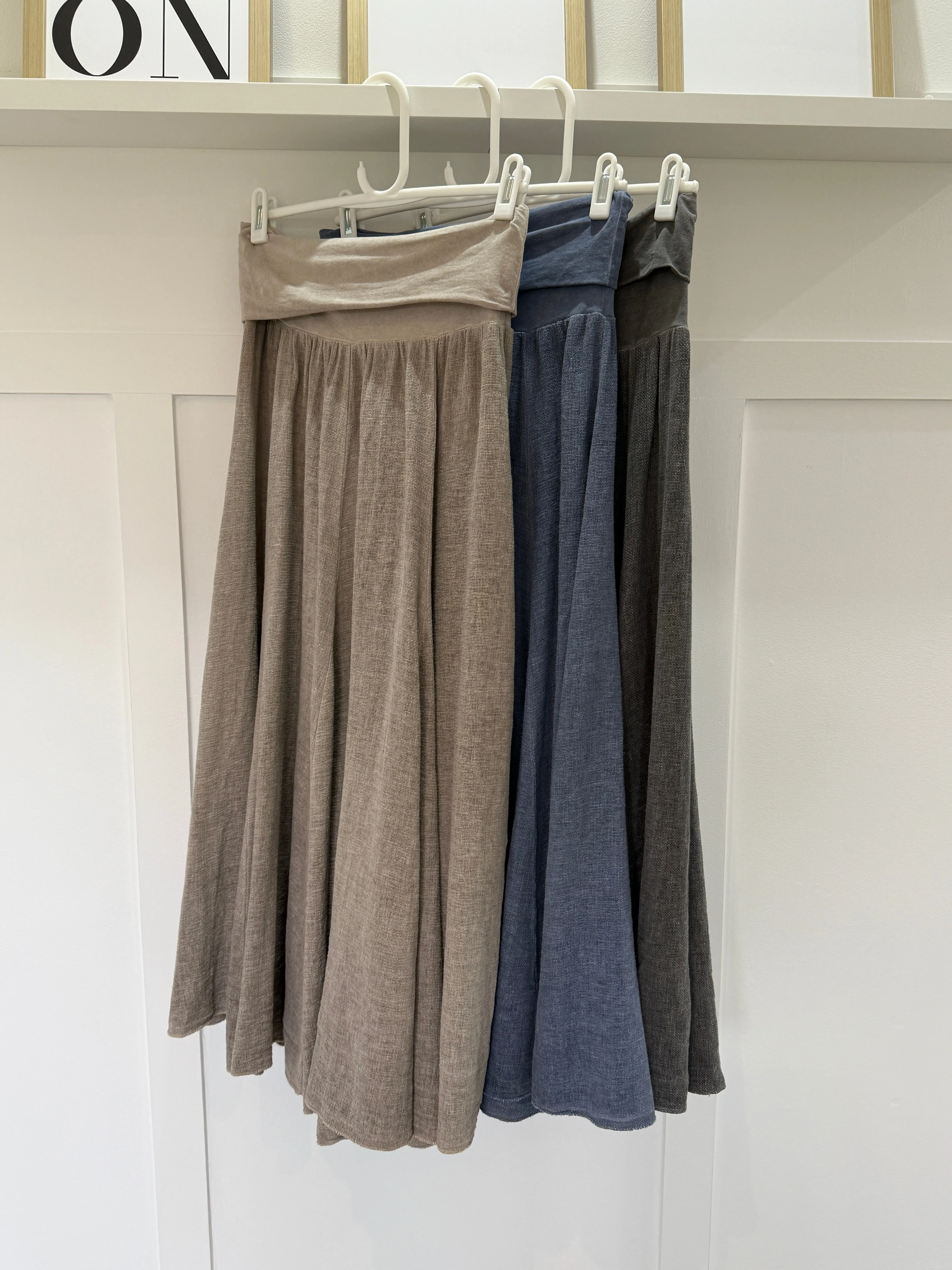 Navy Washed Linen Panel Skirt
