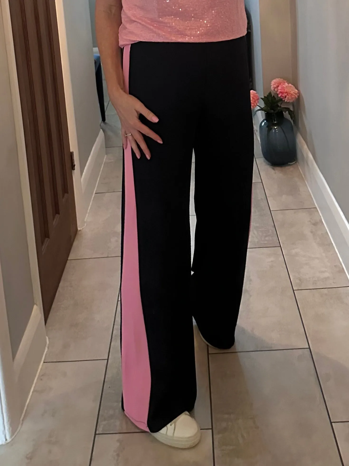 Navy/Beige Stripe Wide Leg Trousers