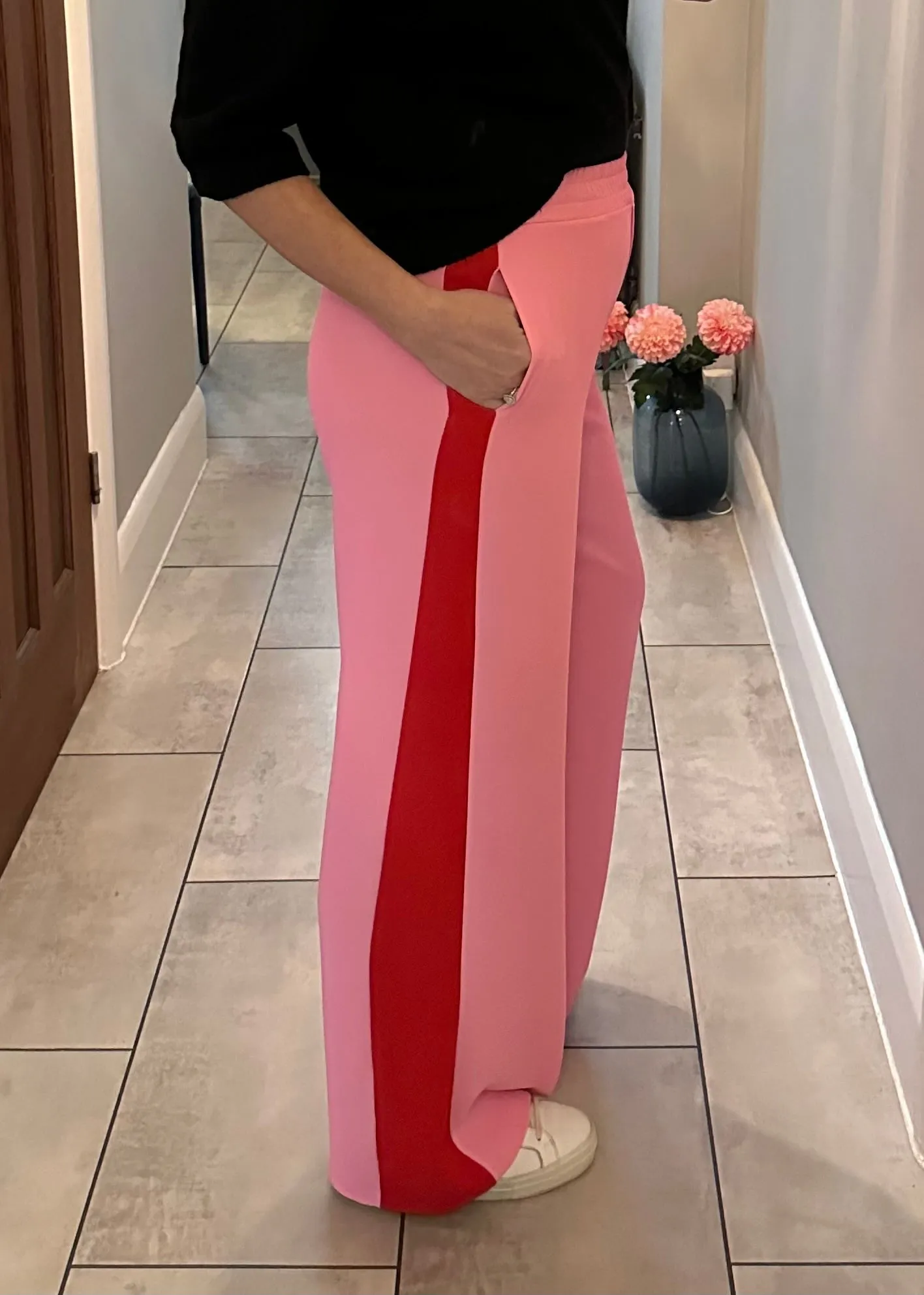 Navy/Beige Stripe Wide Leg Trousers