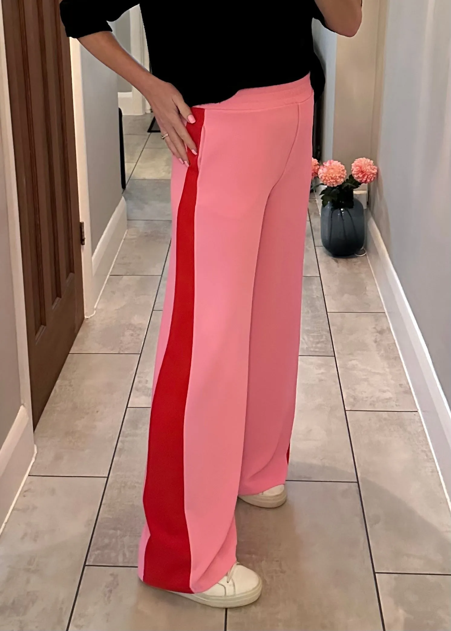 Navy/Beige Stripe Wide Leg Trousers