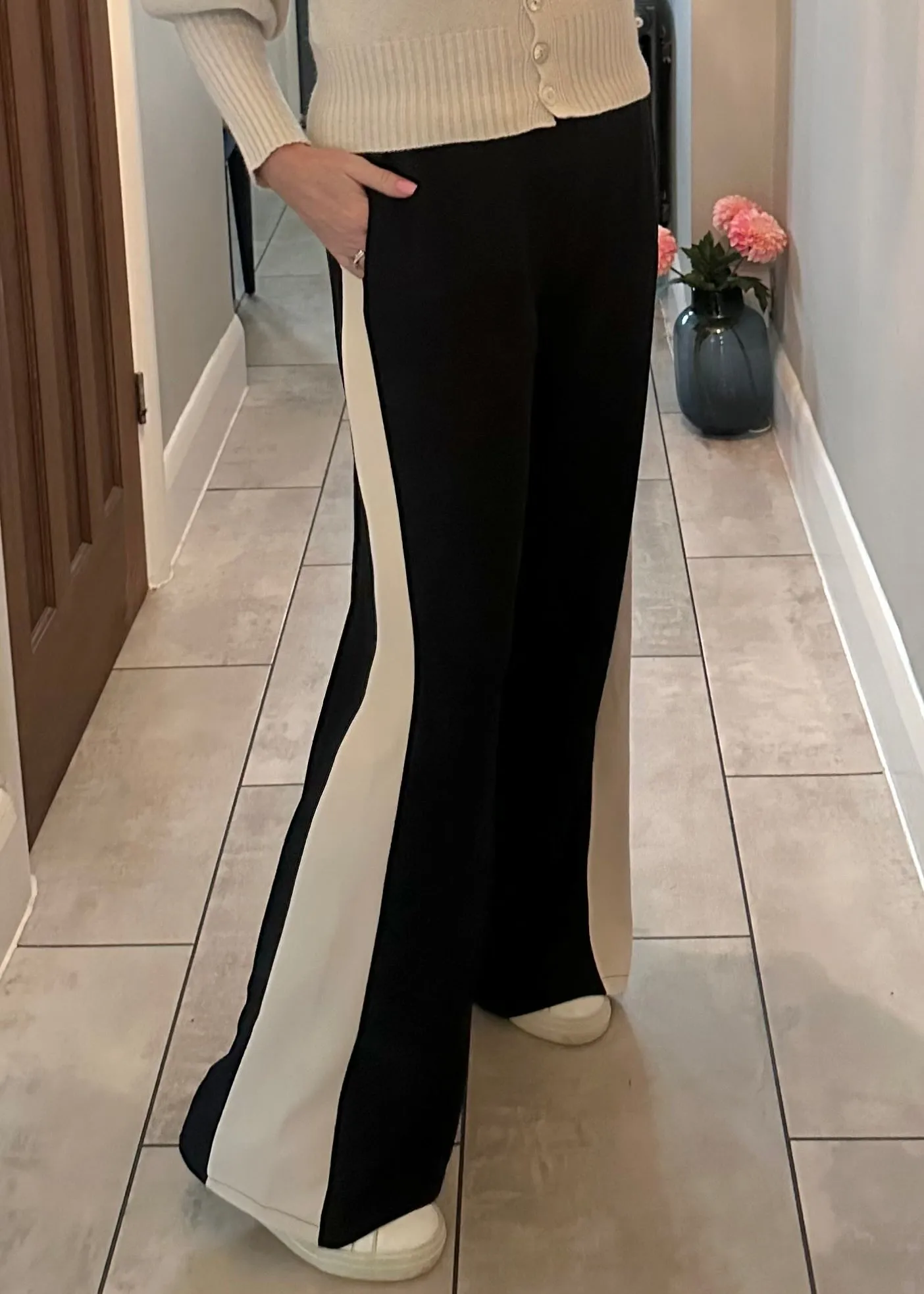 Navy/Beige Stripe Wide Leg Trousers