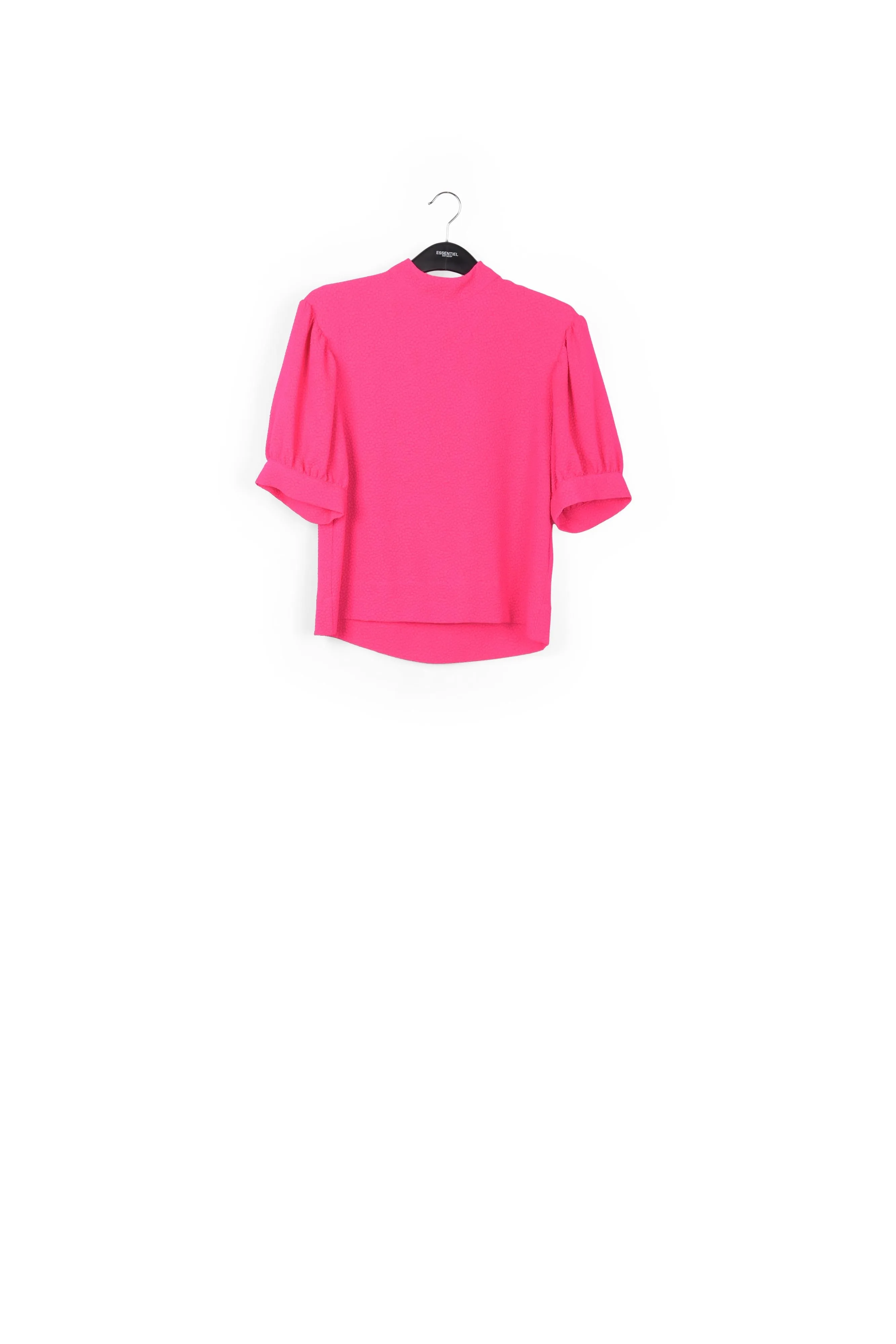 Neon pink top with puffed sleeves