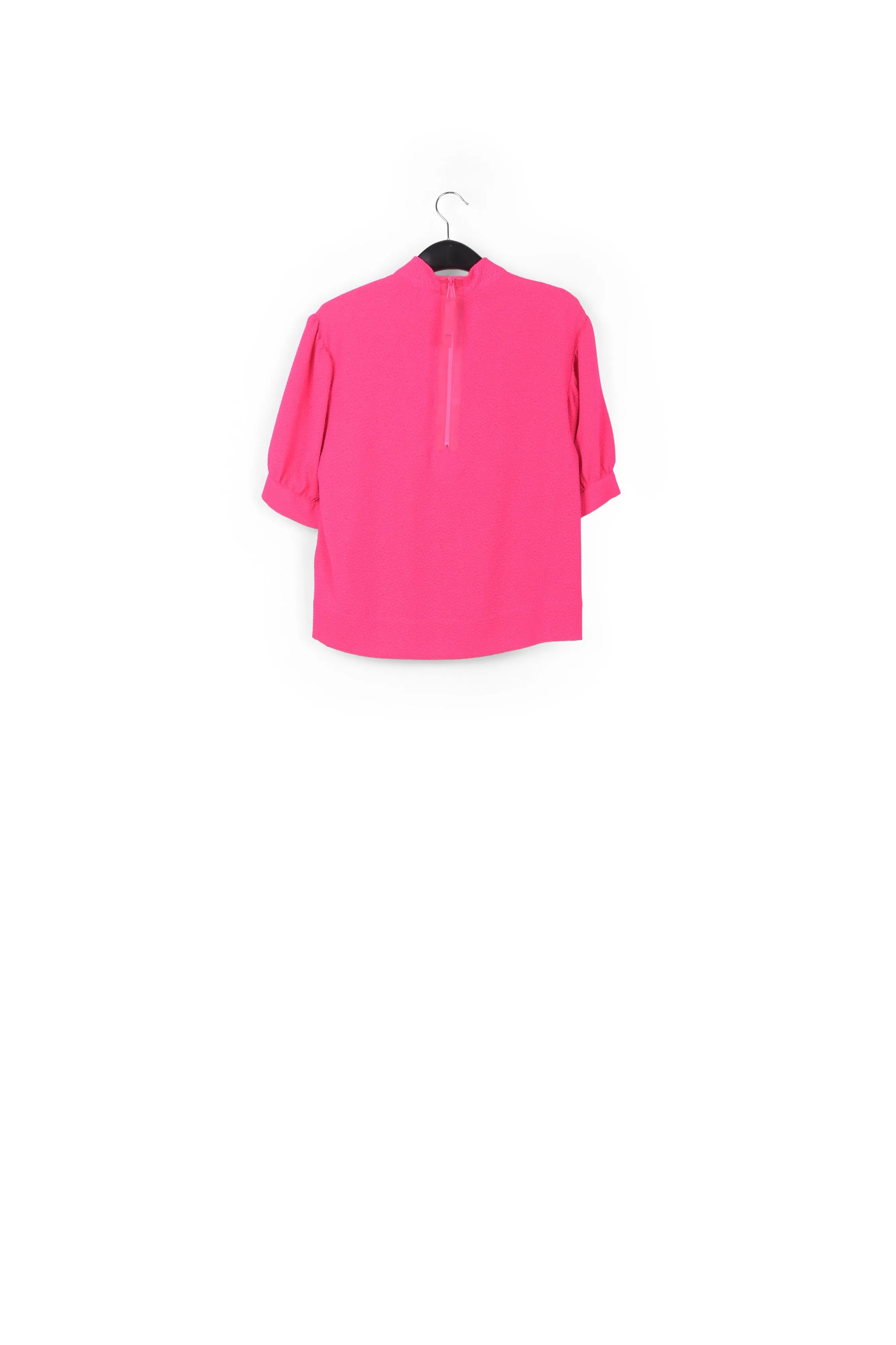 Neon pink top with puffed sleeves