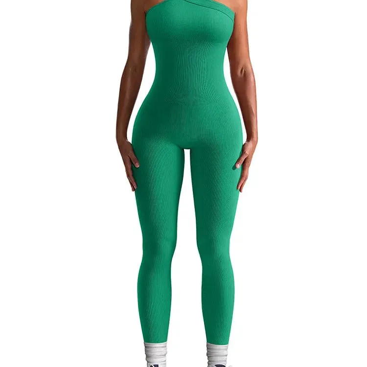 New Autumn Women Ribbed One Shoulder Jumpsuit Hip Lifting One Piece Yoga Seamless Bodycon