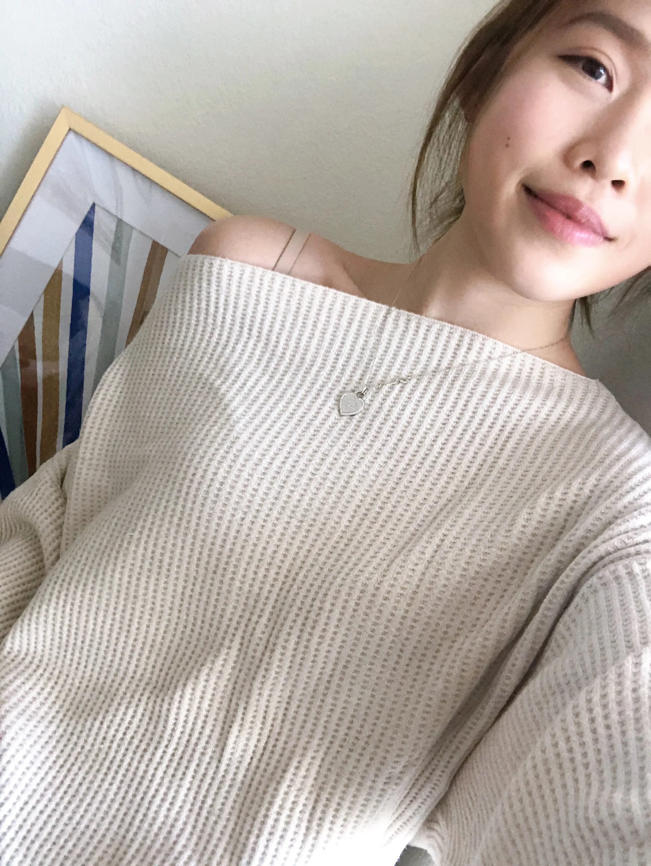 Off Shoulder Waffle Sweater