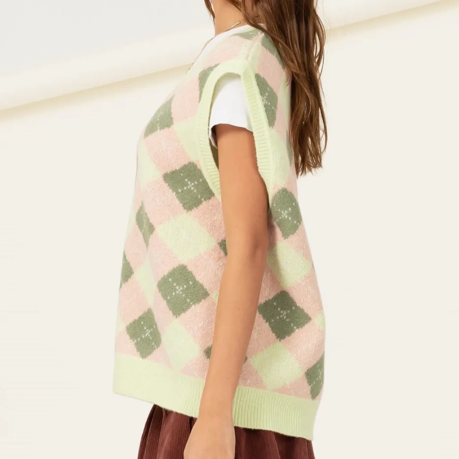 Old School Argyle Sweater Drop Shoulder Vest - FINAL SALE