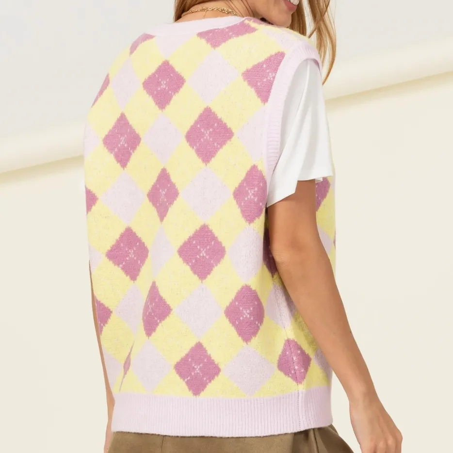 Old School Argyle Sweater Drop Shoulder Vest - FINAL SALE
