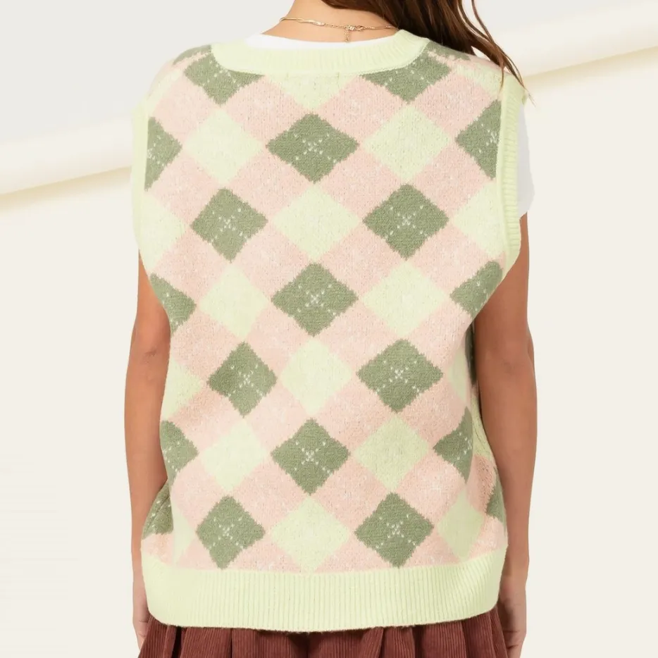 Old School Argyle Sweater Drop Shoulder Vest - FINAL SALE