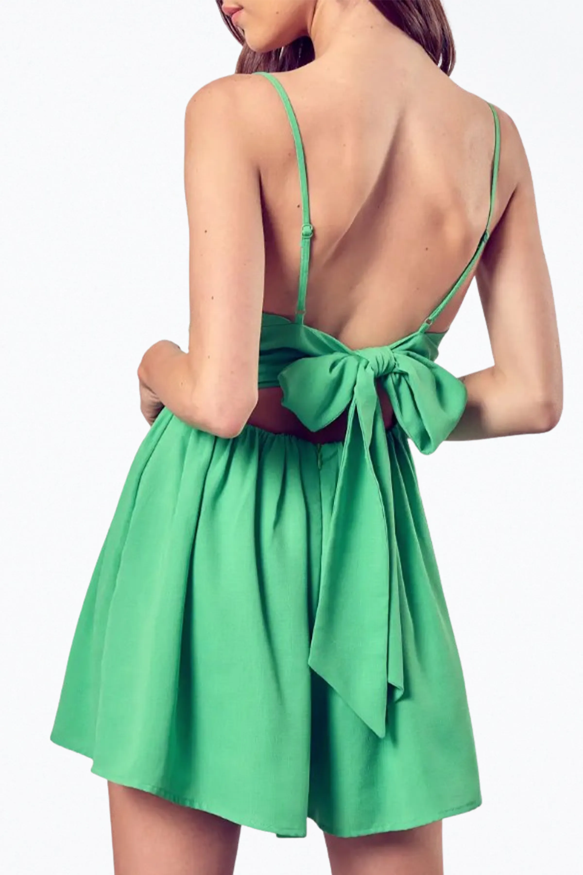 OPEN-BACK SHIRRED TWILL ROMPER
