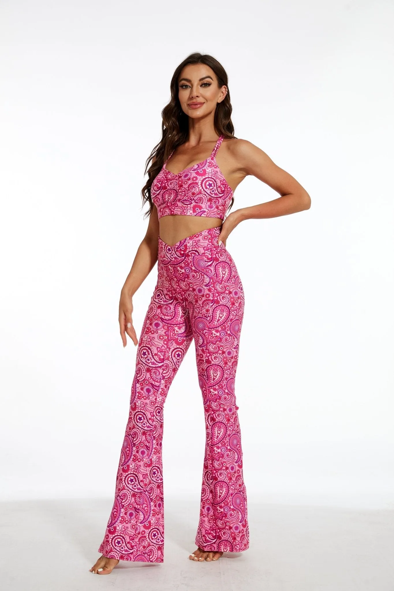 Paisley Groove Women's Flare Yoga Pants – High-Waisted Stretch Bell Bottoms for Workout & Lounge