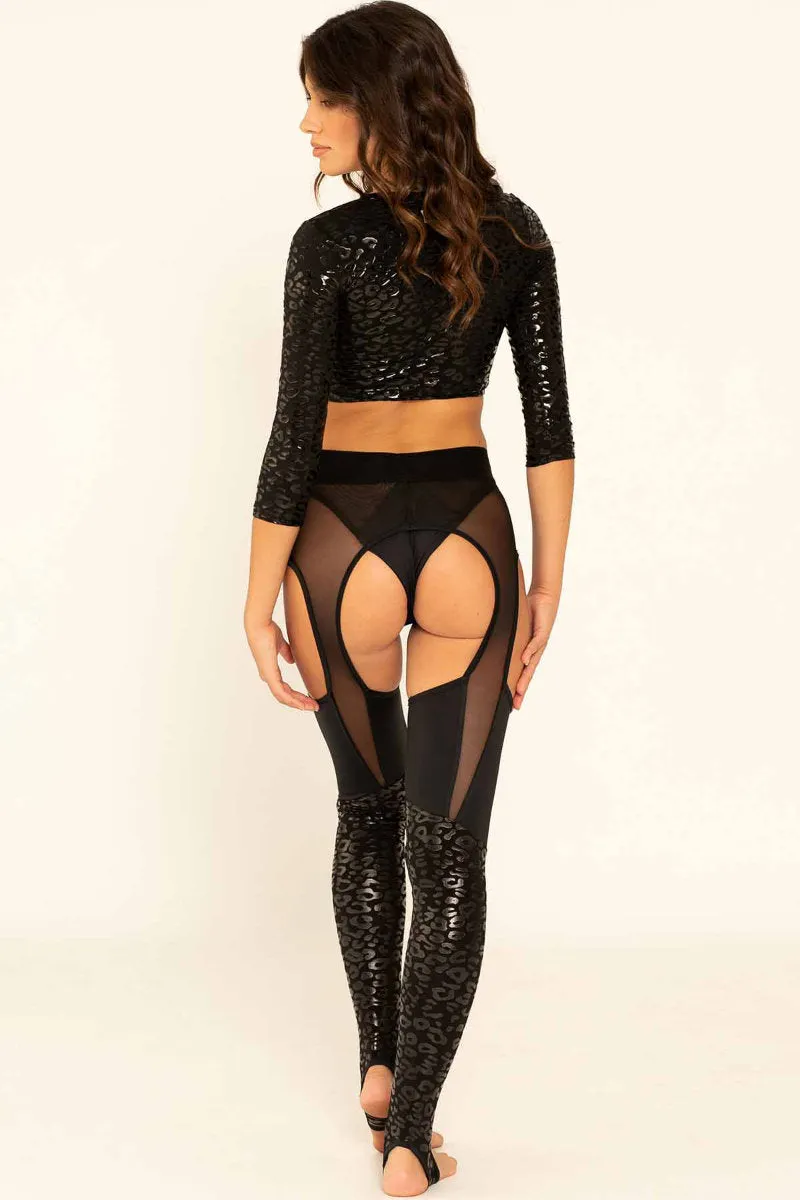 Paradise Chick Superhero Sticky Garter Leggings - Black Leopard