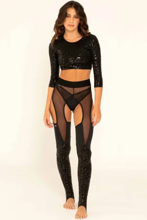 Paradise Chick Superhero Sticky Garter Leggings - Black Leopard