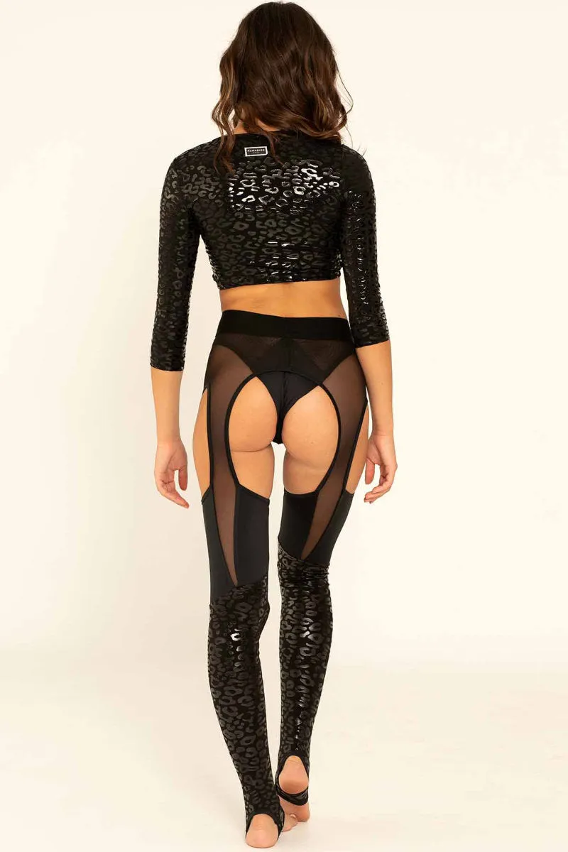 Paradise Chick Superhero Sticky Garter Leggings - Black Leopard