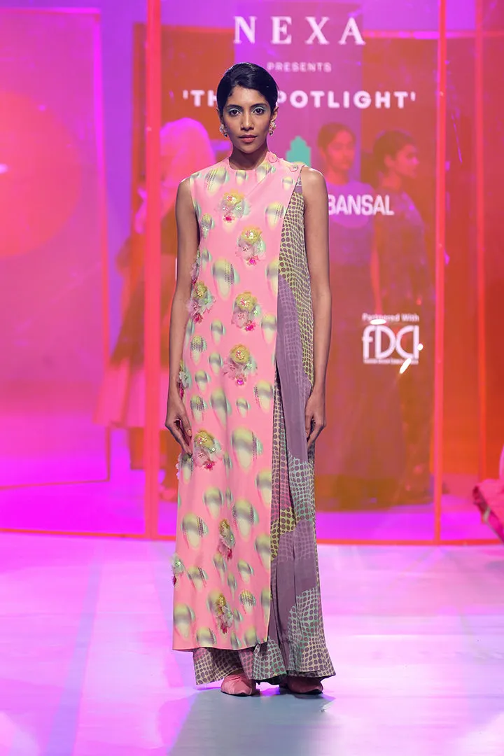 Pink embellished cape and jumpsuit