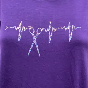 Plum Round Neck Tee with Iridescent Scissor Heartbeat Rhinestones