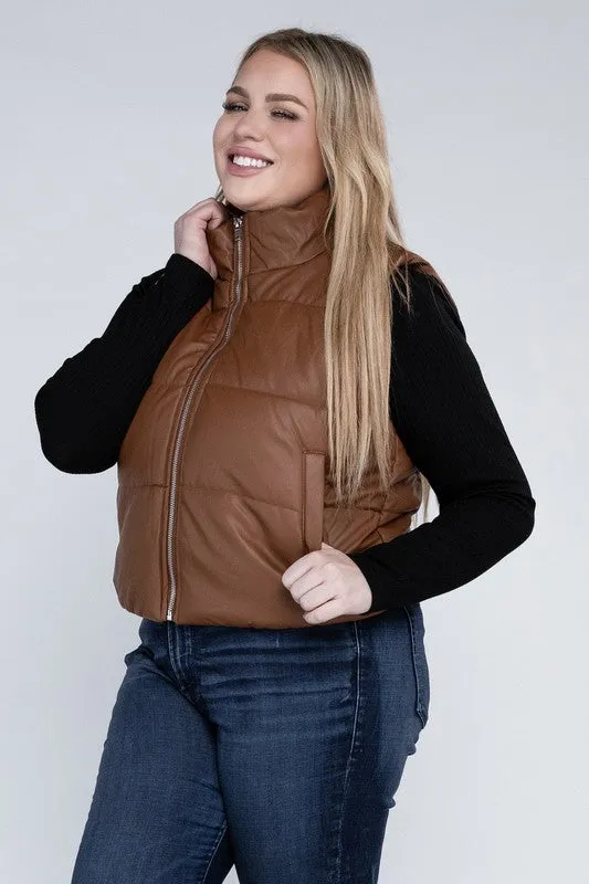 Plus Size Puffer Vest in Brown or Black
