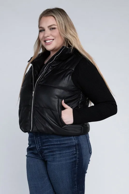 Plus Size Puffer Vest in Brown or Black
