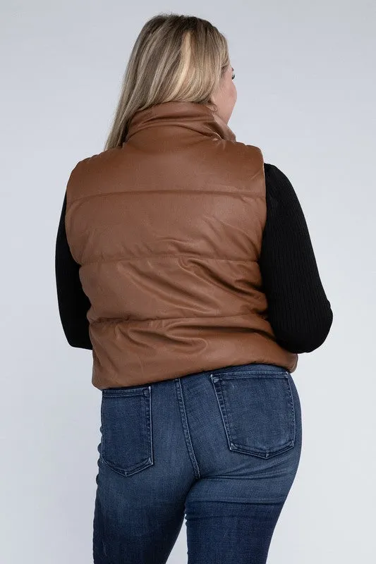 Plus Size Puffer Vest in Brown or Black