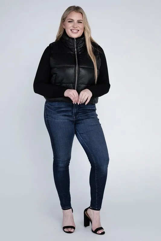 Plus Size Puffer Vest in Brown or Black