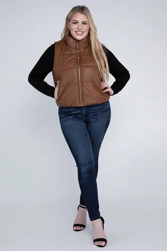 Plus Size Puffer Vest in Brown or Black
