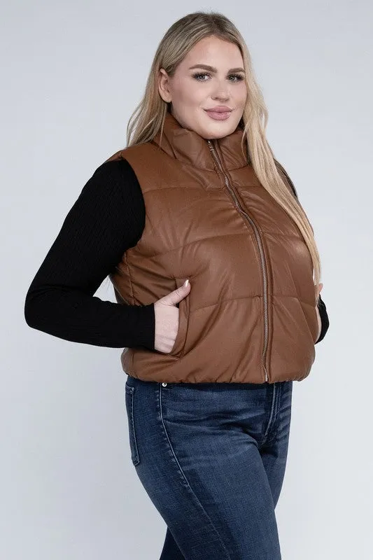 Plus Size Puffer Vest in Brown or Black