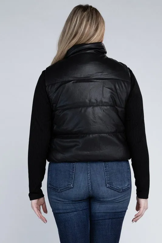 Plus Size Puffer Vest in Brown or Black