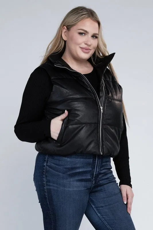 Plus Size Puffer Vest in Brown or Black