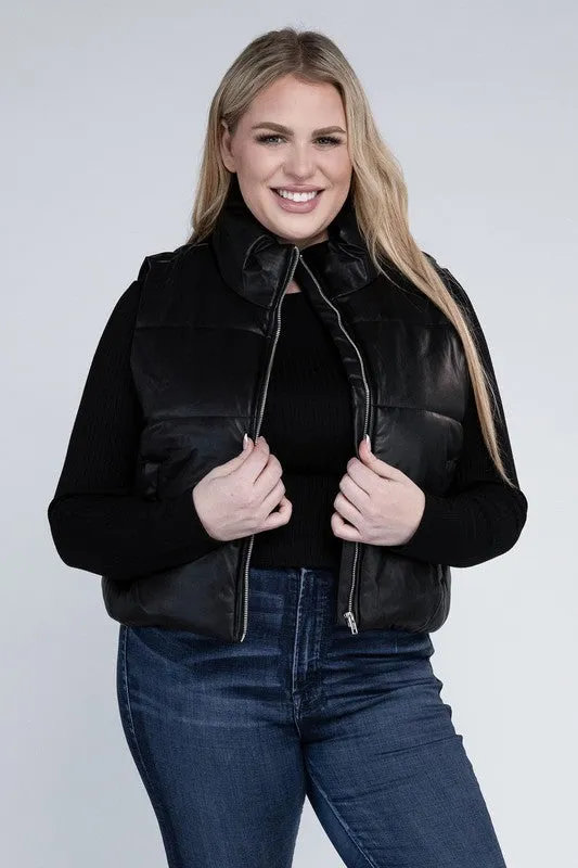 Plus Size Puffer Vest in Brown or Black