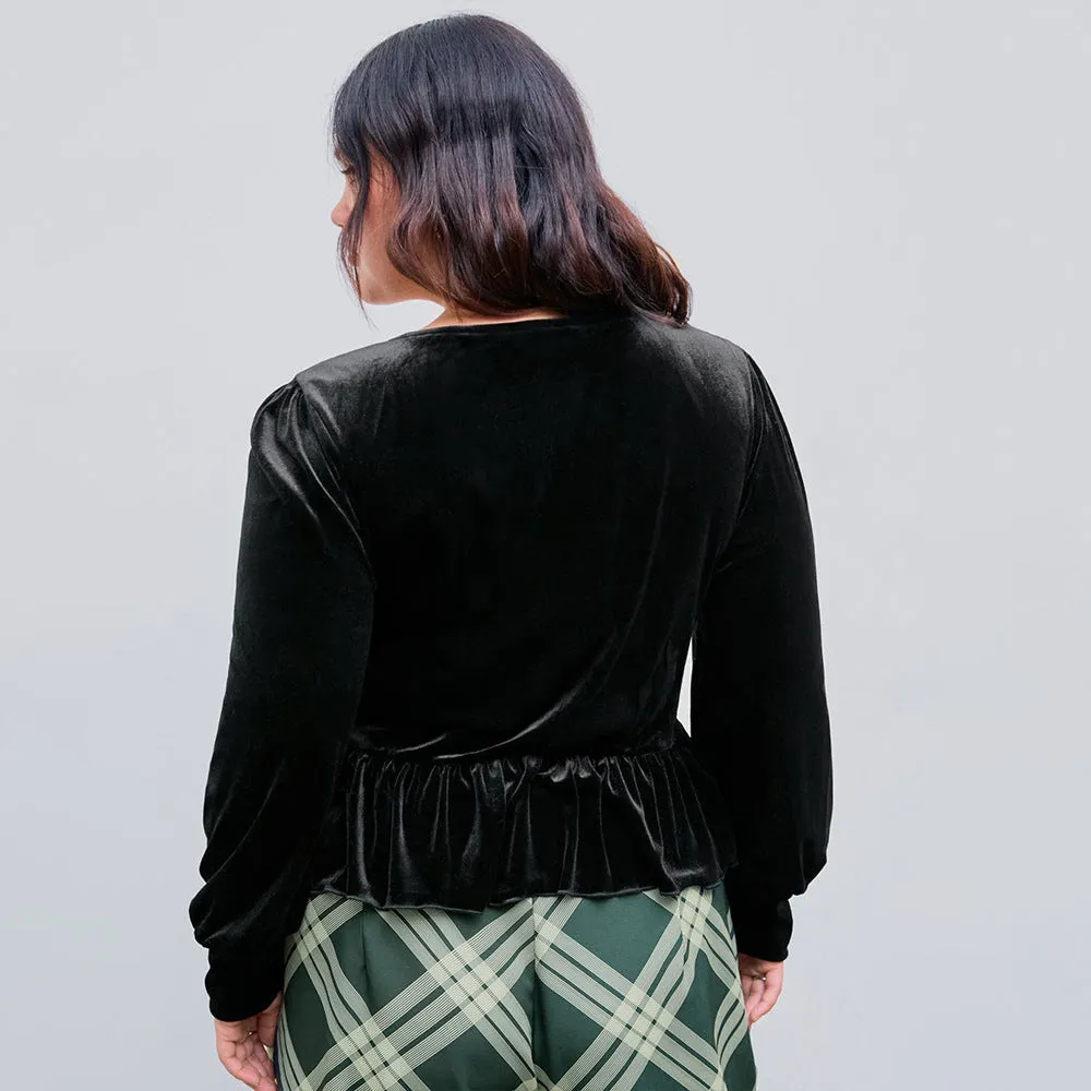 Plus Size Velvet Elegant Slim Long Sleeve Top