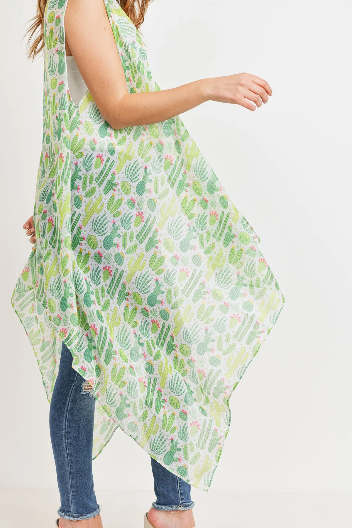 PN222X098 - CACTUS LONG OPEN FRONT KIMONO VEST