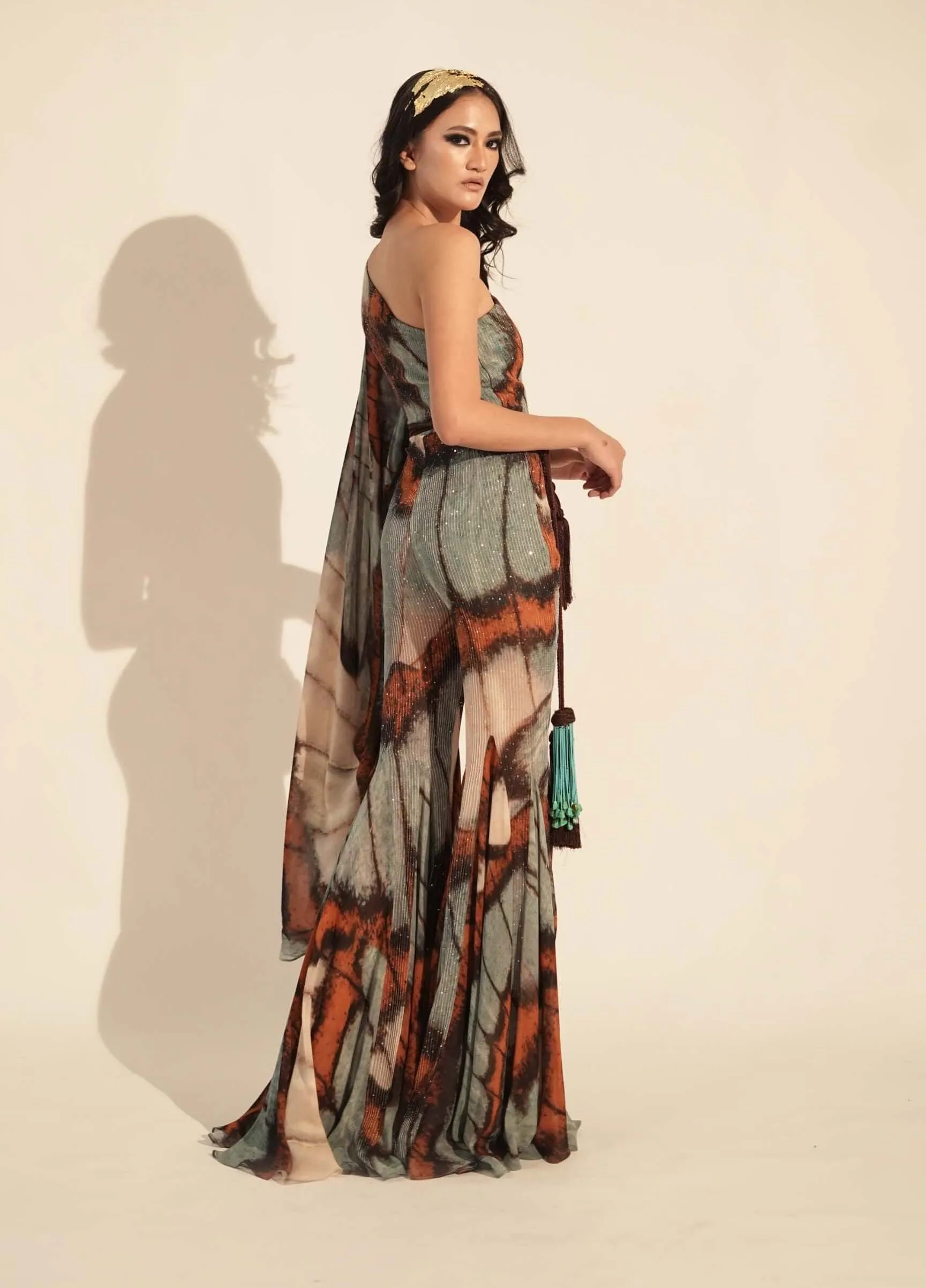 Powder blue butterfly print jumpsuit