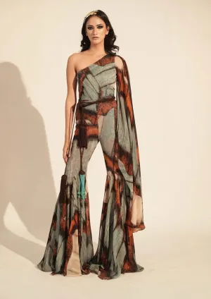 Powder blue butterfly print jumpsuit