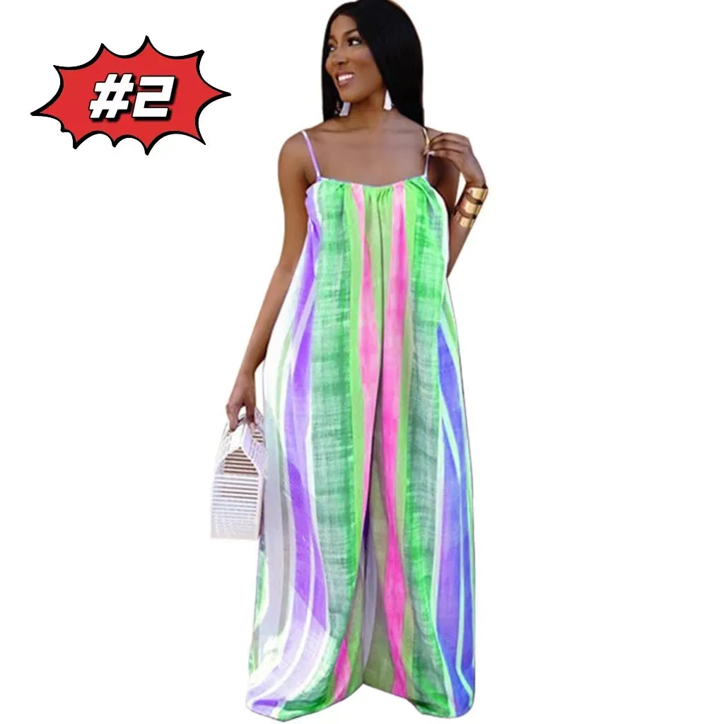 Printed large swing backless Jumpsuit AY1986