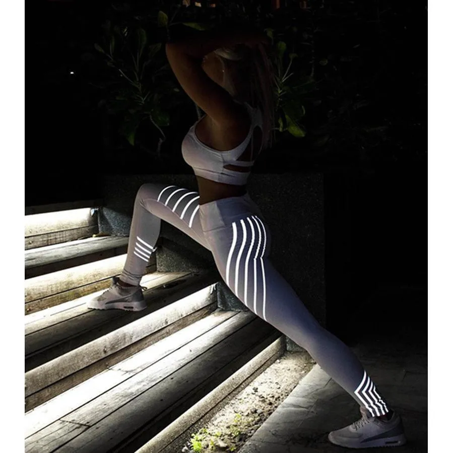Printed Reflective Sport Yoga Pants Women Fitness Gym Leggings Running Compression Tights Quick Dry Sport Clothes Trousers