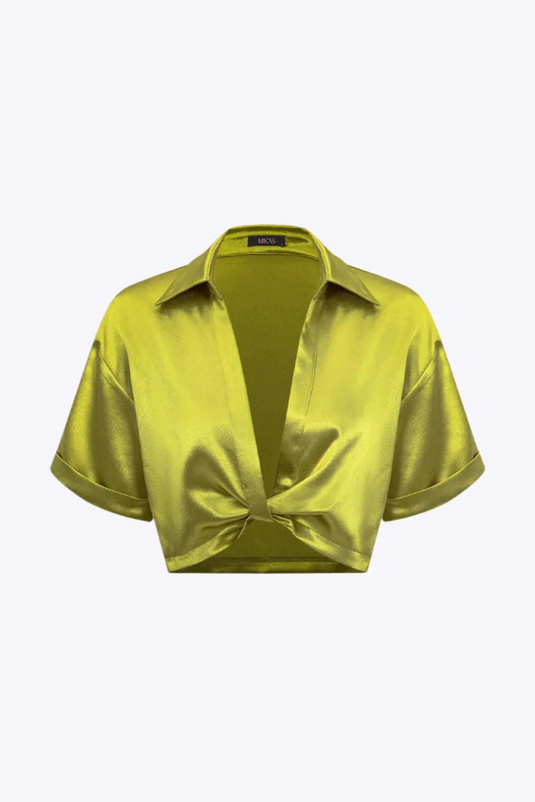 Priya - Elegant Satin Twist Knot Woman's Short Sleeve Shirt