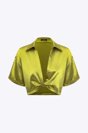 Priya - Elegant Satin Twist Knot Woman's Short Sleeve Shirt