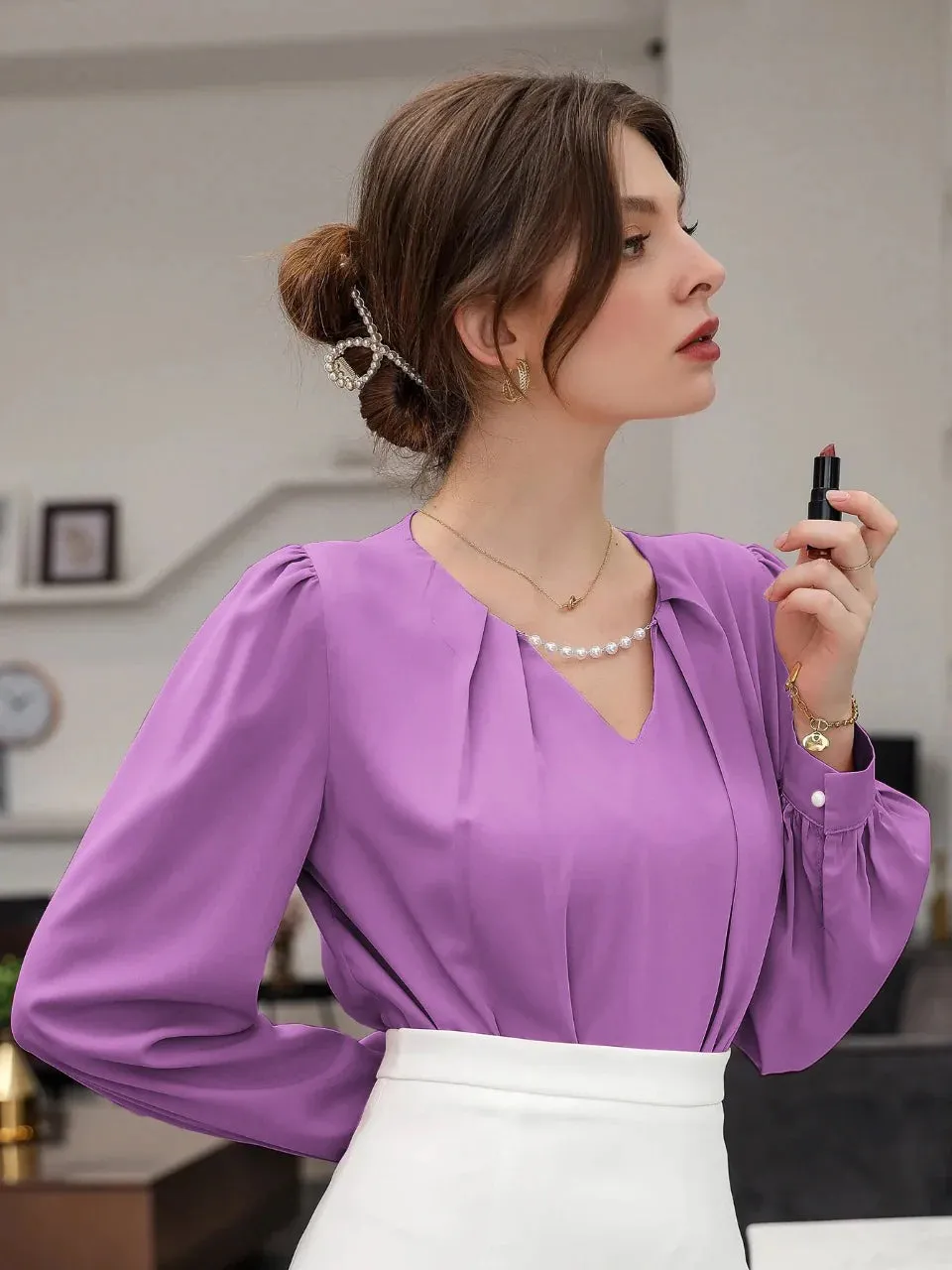 Puff Sleeve Solid Blouse( CLEARANCE SALE