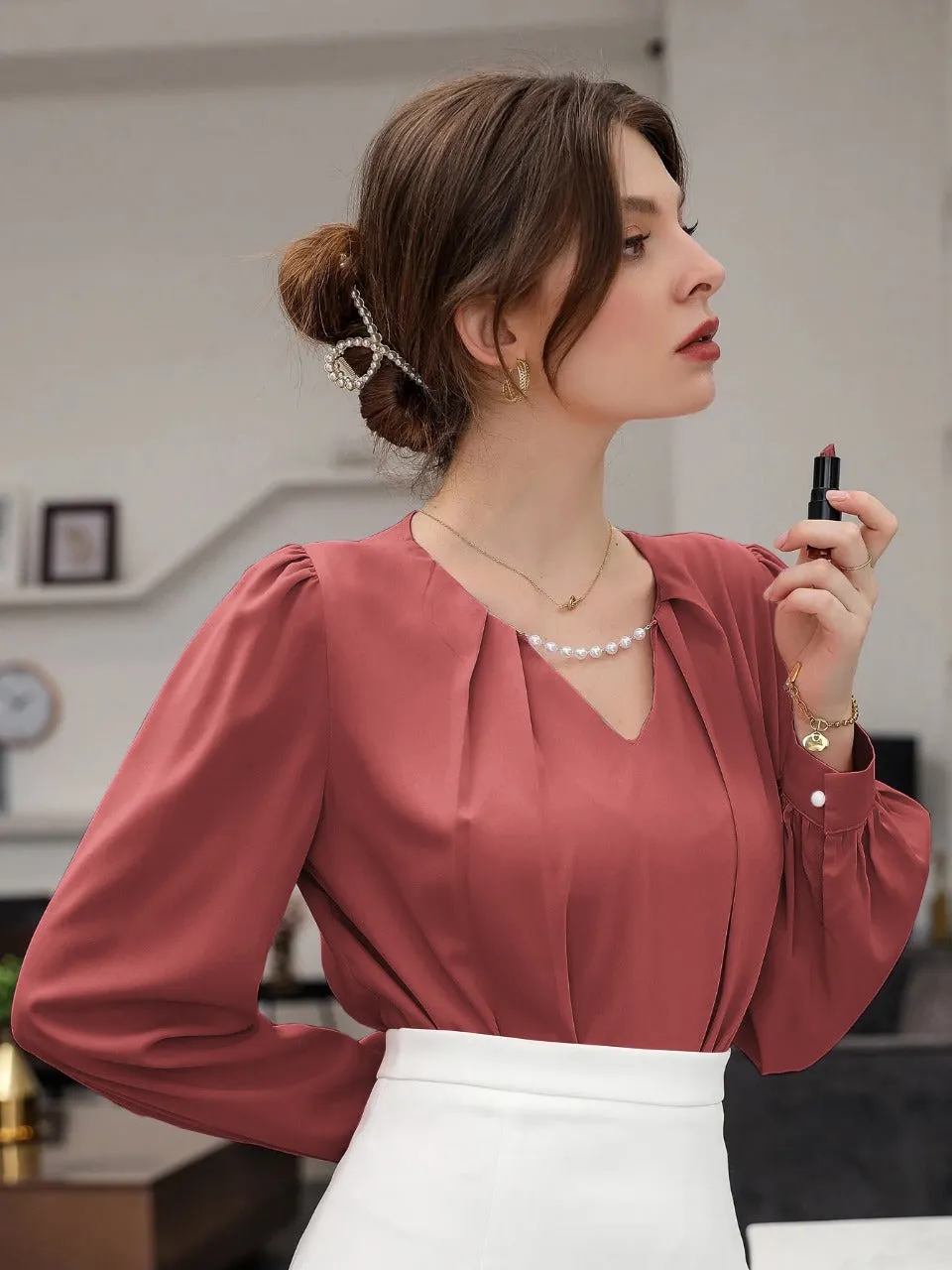Puff Sleeve Solid Blouse( CLEARANCE SALE