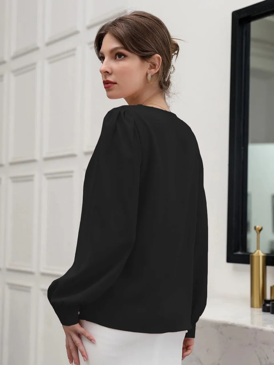 Puff Sleeve Solid Blouse( CLEARANCE SALE