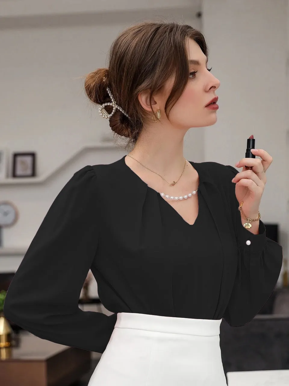 Puff Sleeve Solid Blouse( CLEARANCE SALE