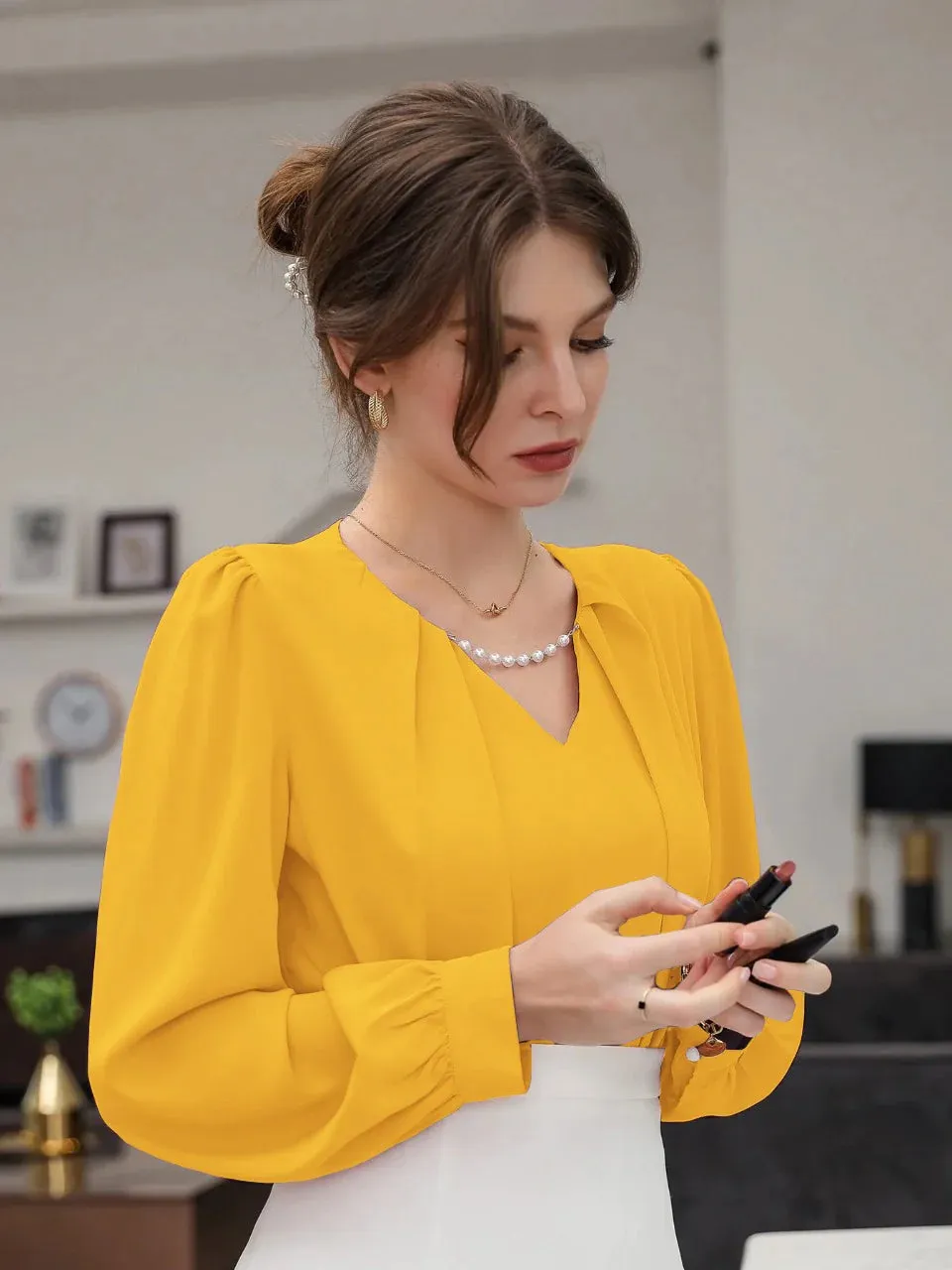 Puff Sleeve Solid Blouse( CLEARANCE SALE